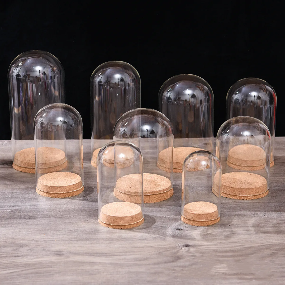 hot selling wholesale price available different sizes small glass dome with cork base