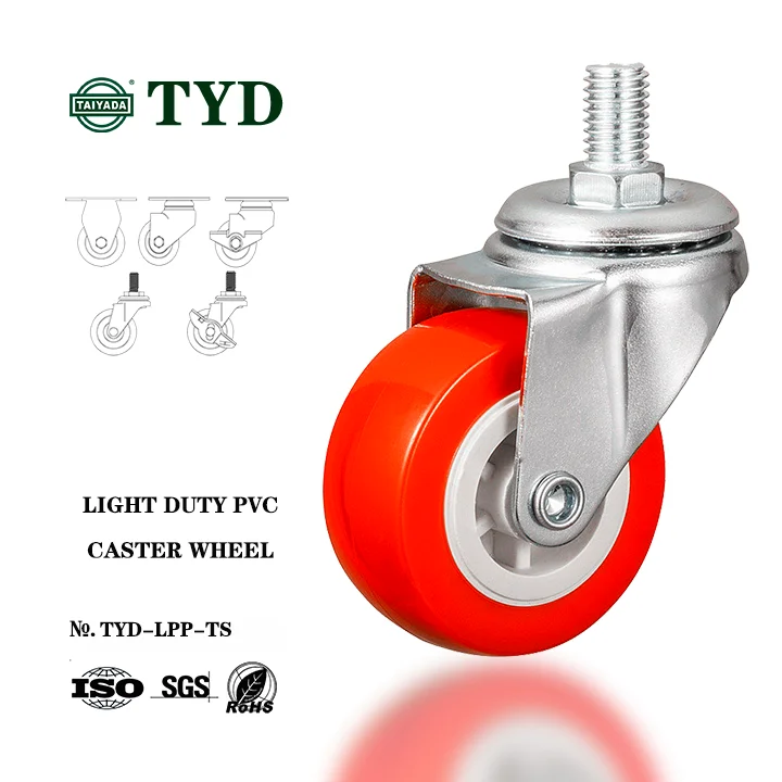 plastic caster wheel 25/32/38/50/63/75mm PVC caster wheel manufacturer threaded stem style for furniture and shelves