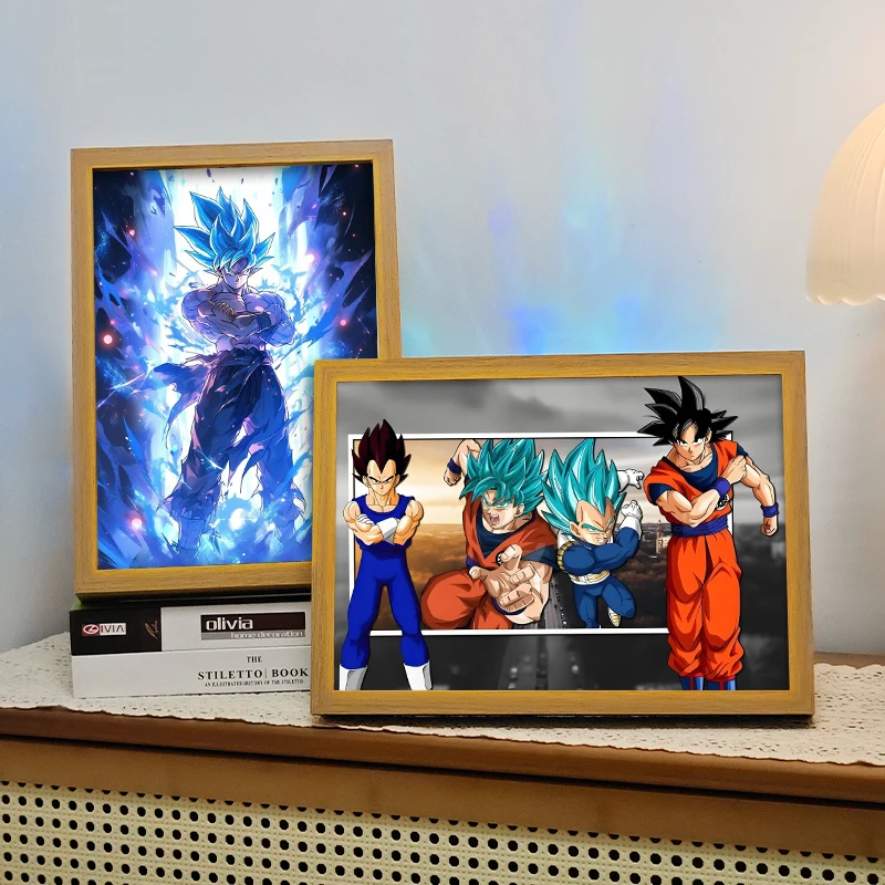 Anime Dragon Ball A4 Wooden Photo Frame UV Printed Iron Picture Frame with Manga Drawing Design Lighting Home Decoration