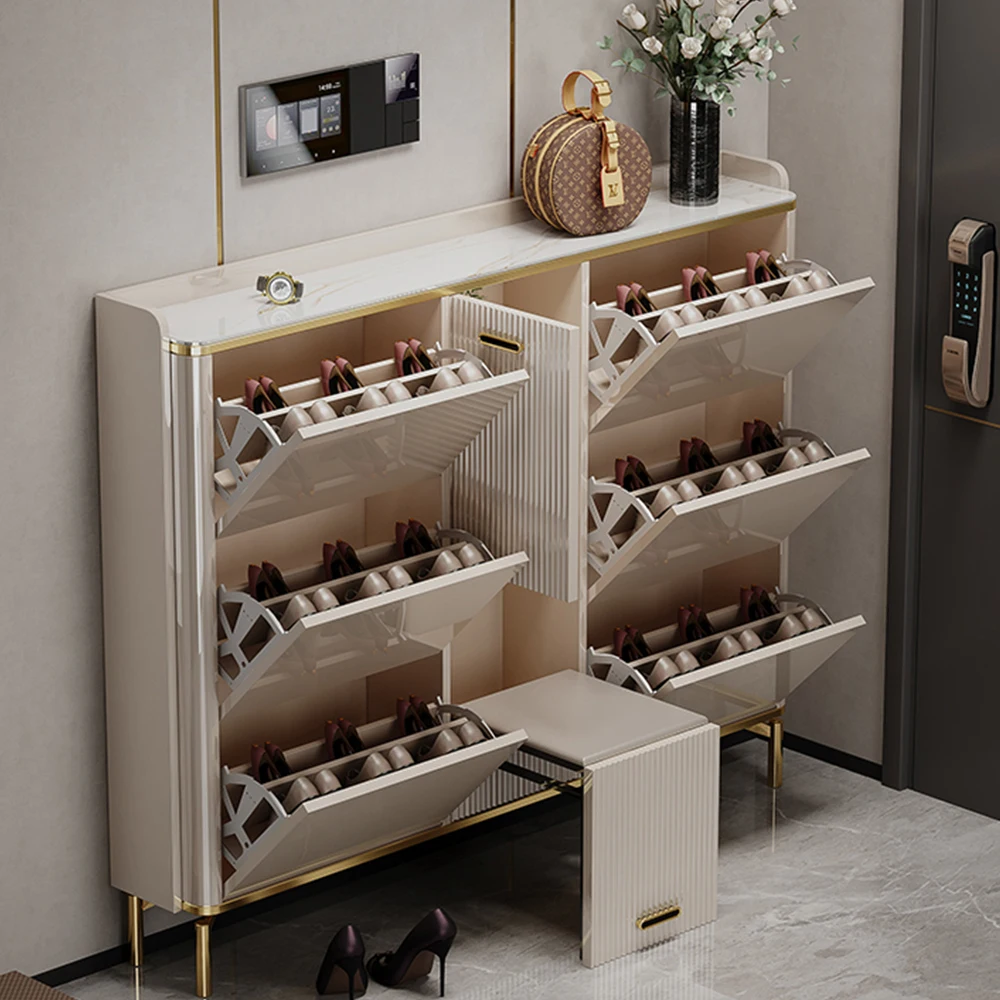 Modern simple tip bucket type ultra-thin shoe cabinet household door into small household shoe rack