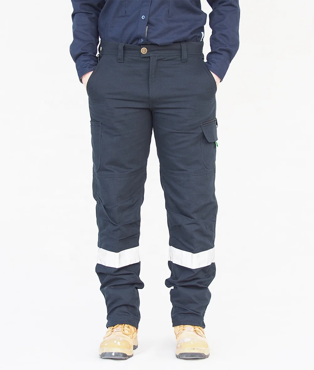 High vis reflective zip off 6 pockets design polycotton spandex stretch men safety workwear blue pants