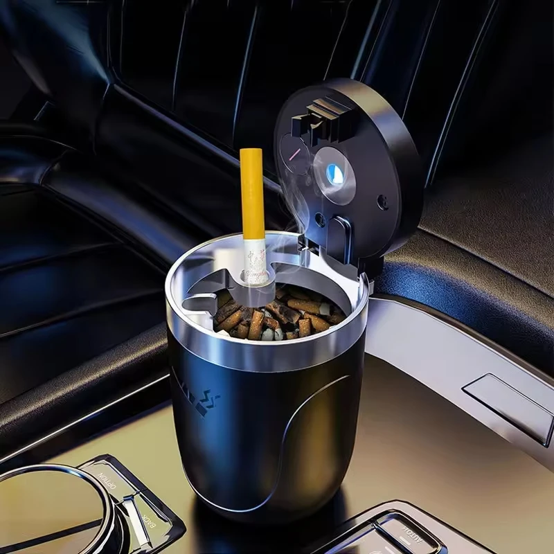 LED Colorful Universal Car Ashtray Cup LED Aluminum Alloy Ash Tray  Car Holder Auto Ashtray Cigarette Holder Car Accessories