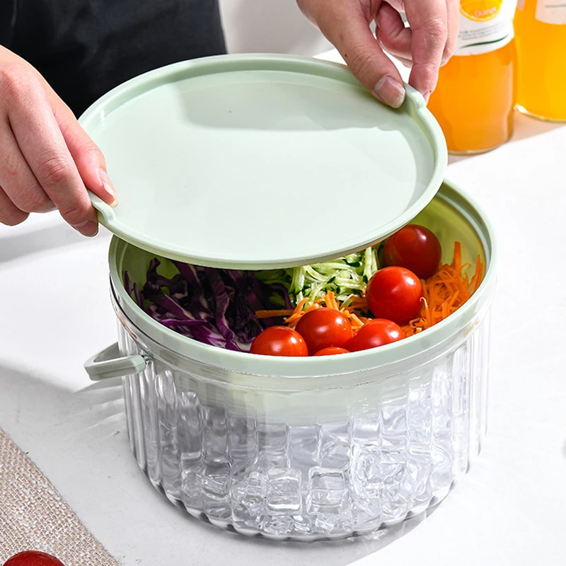 Multifunction Stackable Portable Chilled Furit Vegetable Salad Dip Bowl Cold Serving Dish With Lid And Handle
