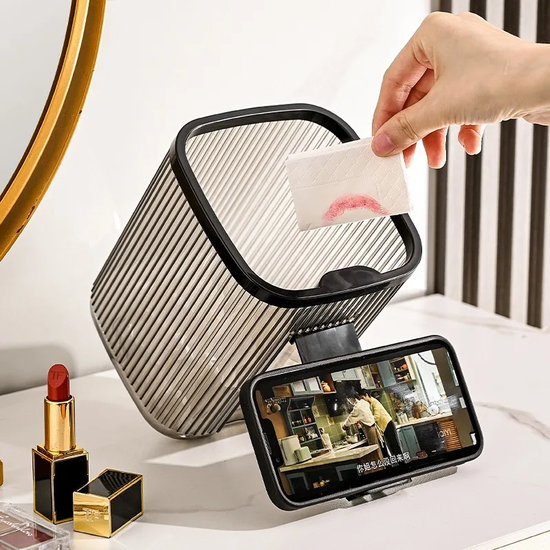 Light Luxury Transparent High-End Desktop Organizer Multi-Function Mobile Phone Stand Creative Pen Holder Mini Paper Basket