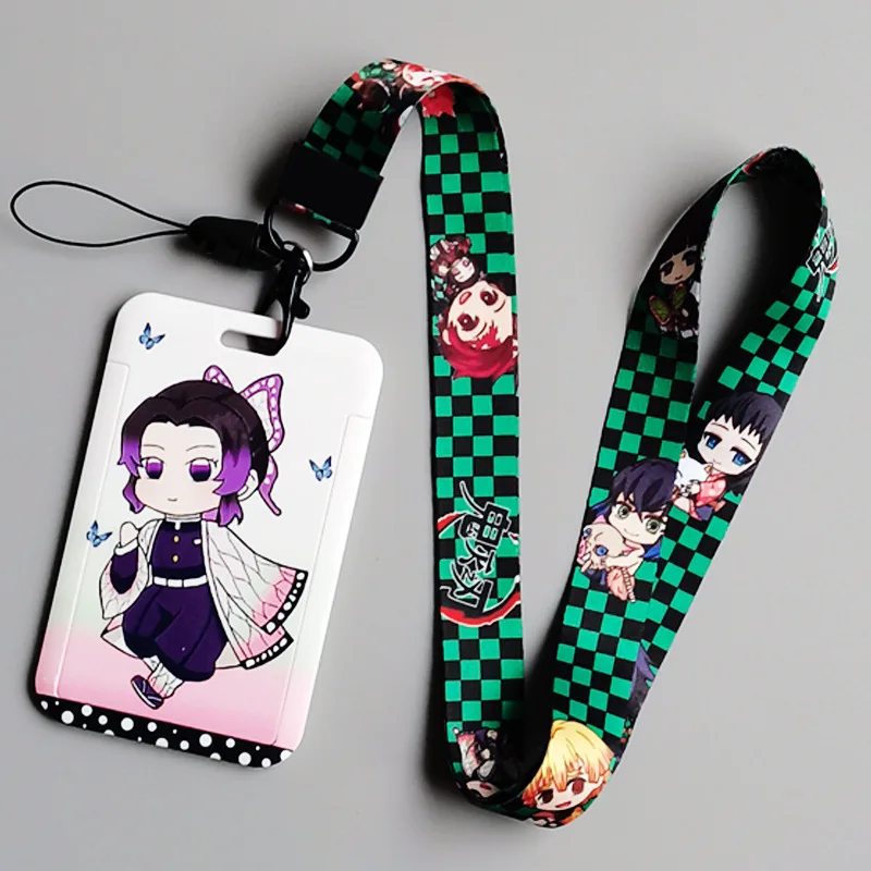 28 Styles double-sided printing Anime Bus Card Case School Meal Plastic Cards Holders Anime Card Lanyard ID Demon Slayer