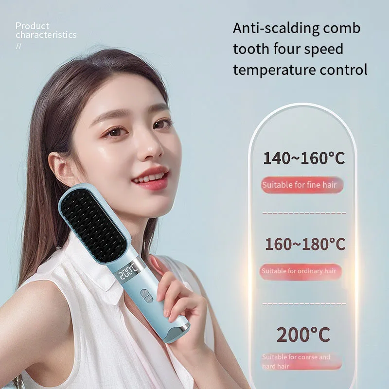 Customized USB Rechargeable Cordless Hair Straightener Portable Electric Wireless Hot Comb with Negative Ion for Hair Care Women