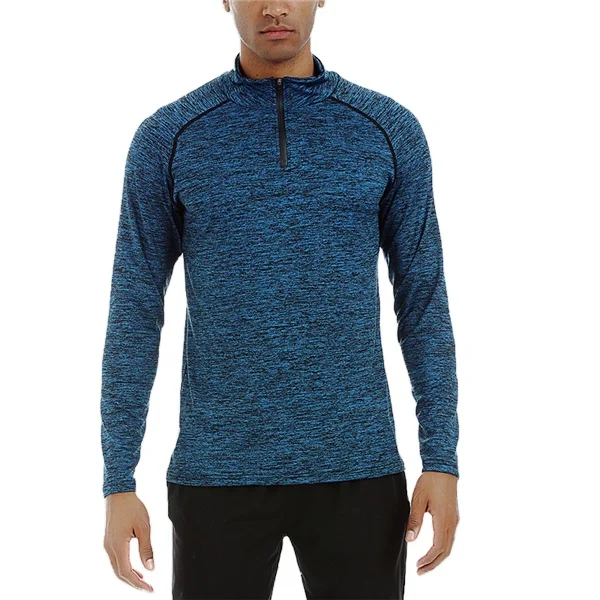 High quality wholesale mens high-neck half-zip long-sleeved plus size activewear t-shirt