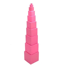 Preschool Toys Educational Montessori Sensorial Toys Solid Wood Cube Building Block Montessori Pink Tower