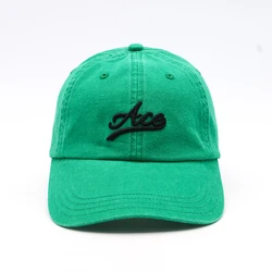 6 panel green satin baseball cap hat with rain stone logo