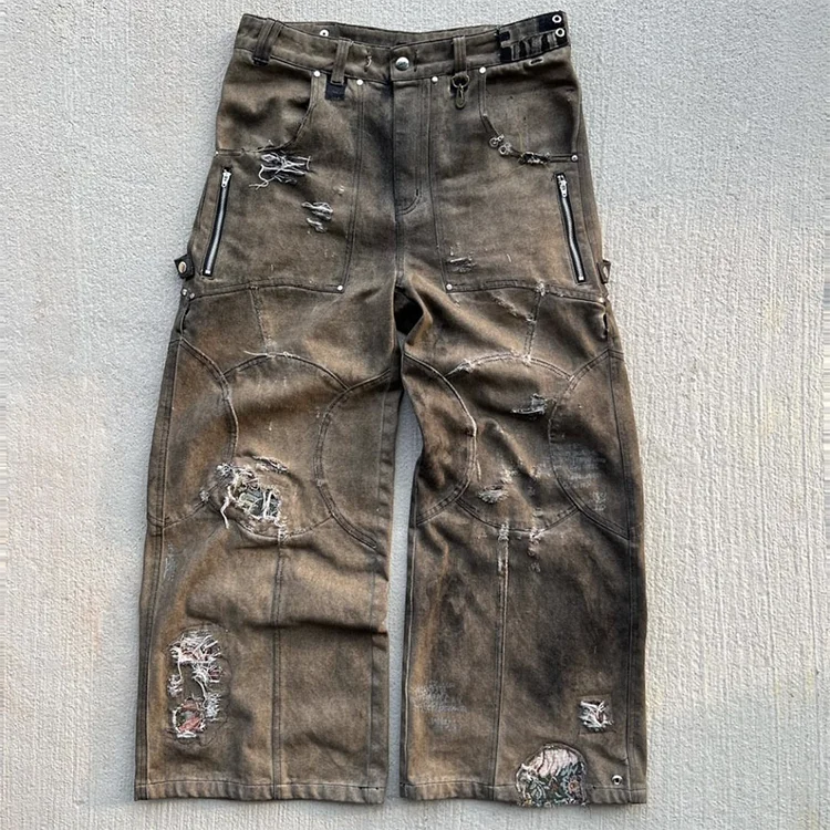 EDGE DENIM Custom vintage washed distressed stacked baggy jeans men