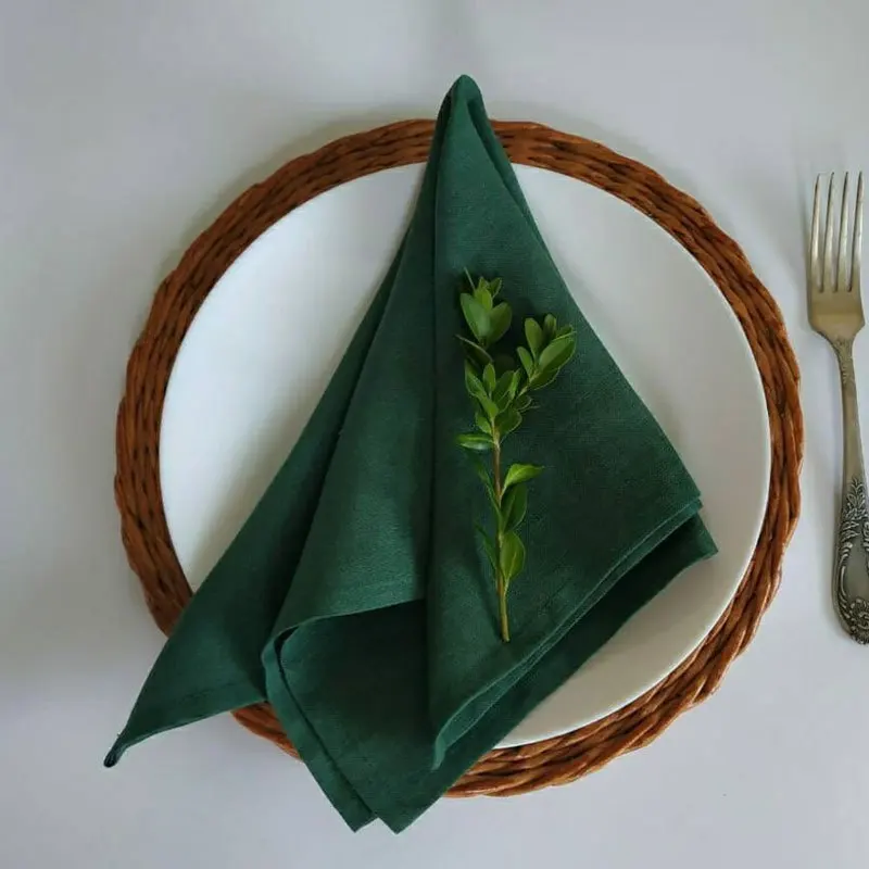 Factory customization size Embroidery LOGO restaurant Wedding Hotel Home Table Decor Reusable Cotton Linen Cloth Table Napkin