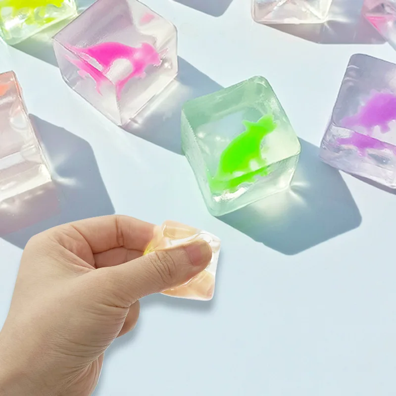 Crystal ice mochi toys with dinosaur inside antistress transparent squishy toys Kawaii doll Soft Sticky Stretchy Relief Toys