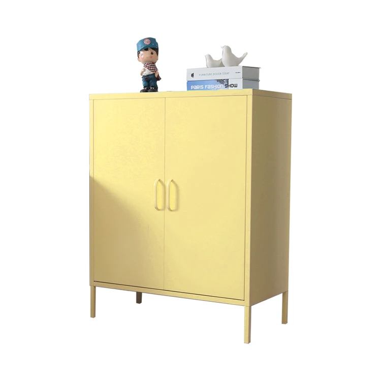 Light yellow metal living room office over desk mobile steel 2 doors storage file cabinet