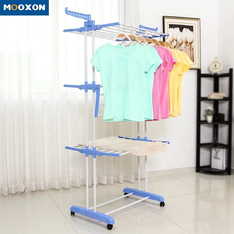 Laundry 3 Tier Foldable Multipurpose Coat Cloth Hat Racks Organizer Hanging Clothes Hanger Clothing Display Drying Cloth Rack