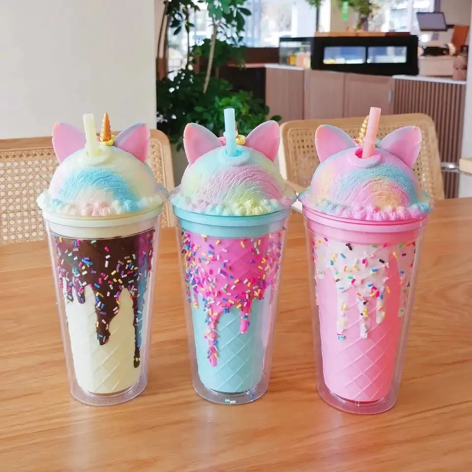 Cartoon cute bunny ears Mickey Ice cup girl heart Korean ice cream double wall plastic cup cookie ear cup
