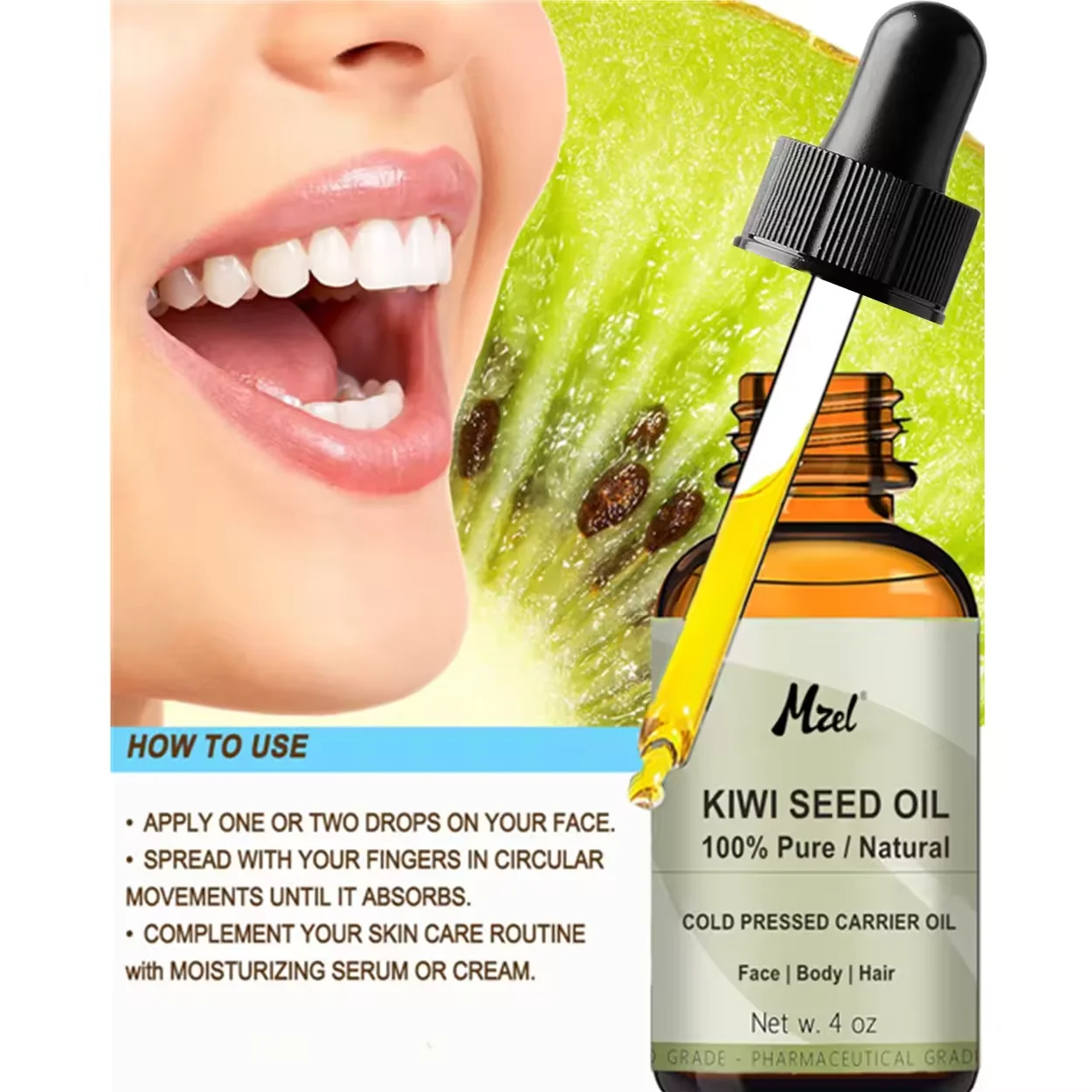 Private Label 100% Pure Natural Undiluted Virgin Cold Pressed Carrier Kiwi Seed Oil for Face, Skin, Body, Hair, Nail Care