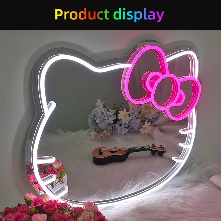 Wholesale Smart Mirror Led Hello Kitty Light Decor Accessories Touch Screen Wall Hanging Makeup Table Mirror Fill Light Mirror