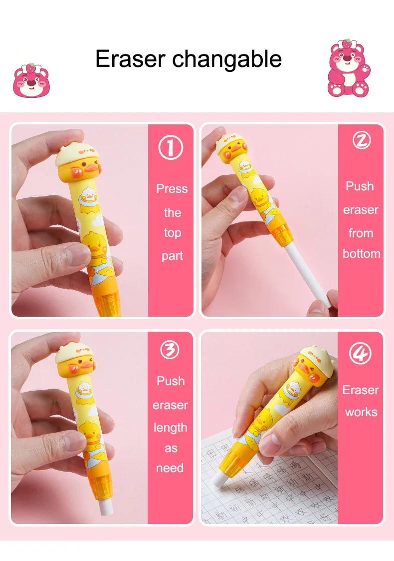 Cartoon Pen-Shape Eraser Soft and Easy-to-Use Pencil Design Promotional Cute TPR and Rubber Eraser