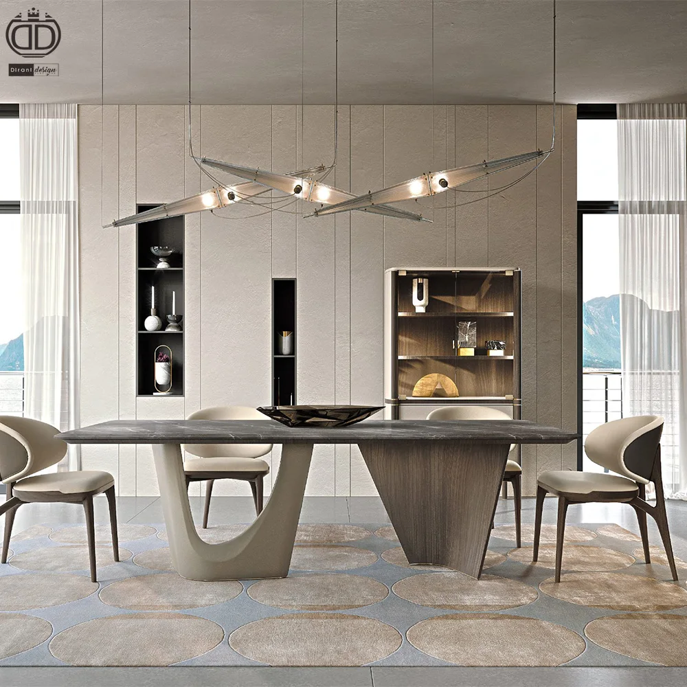 Foshan furniture luxurious black natural marble dining room sets 6 8 chairs luxury dinning table