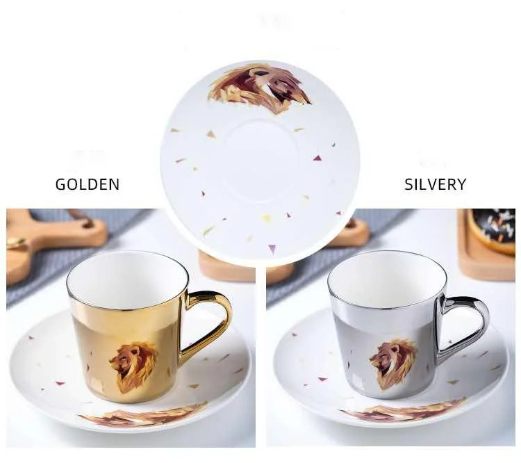 Tazas creative electroplating mirror reflection Light luxury mug set gift box ceramic coffee cups with gold handle