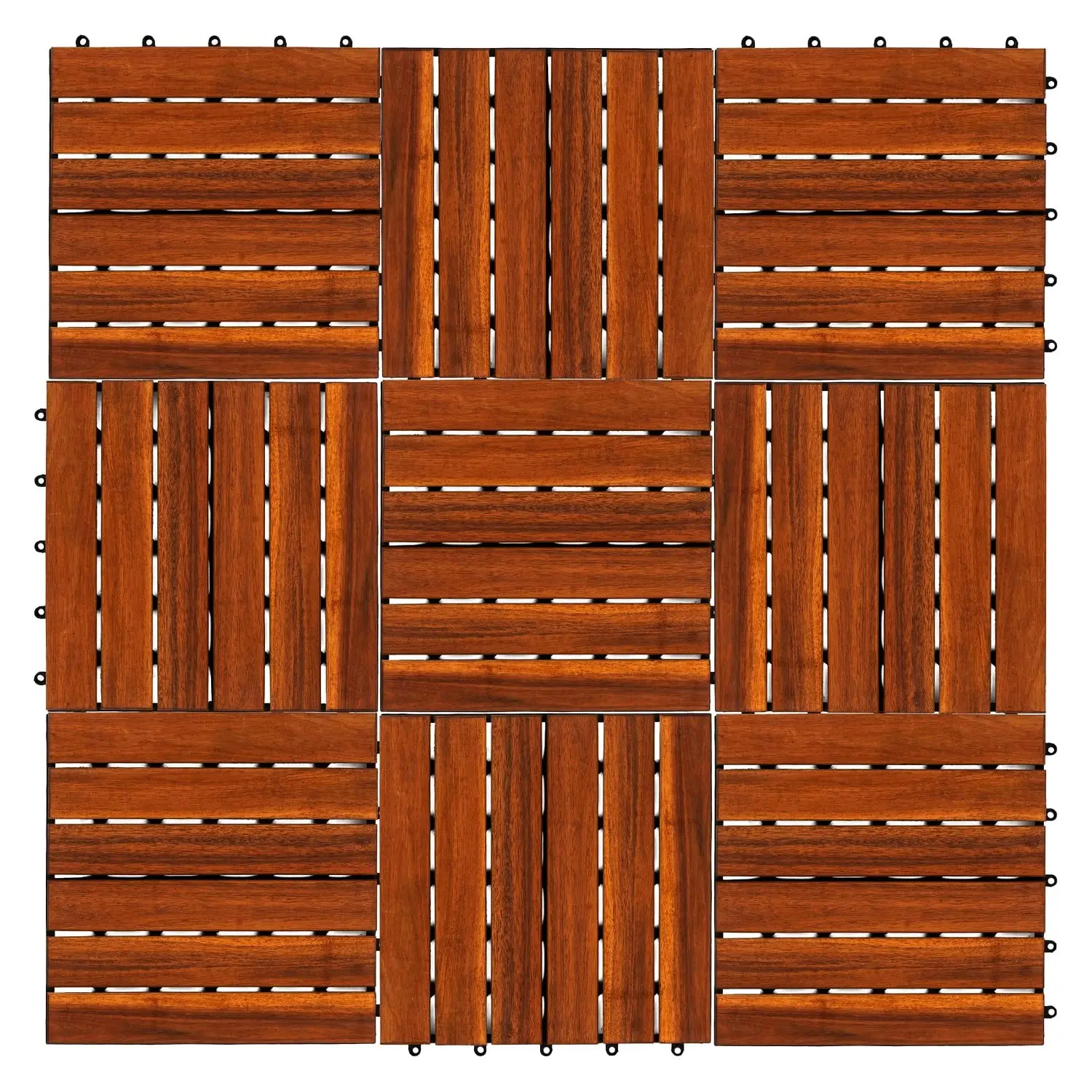 bamboo Solid Wood Interlocking Flooring Tiles (Pack of 9), Acacia Hardwood Deck Tiles with different color and pattern