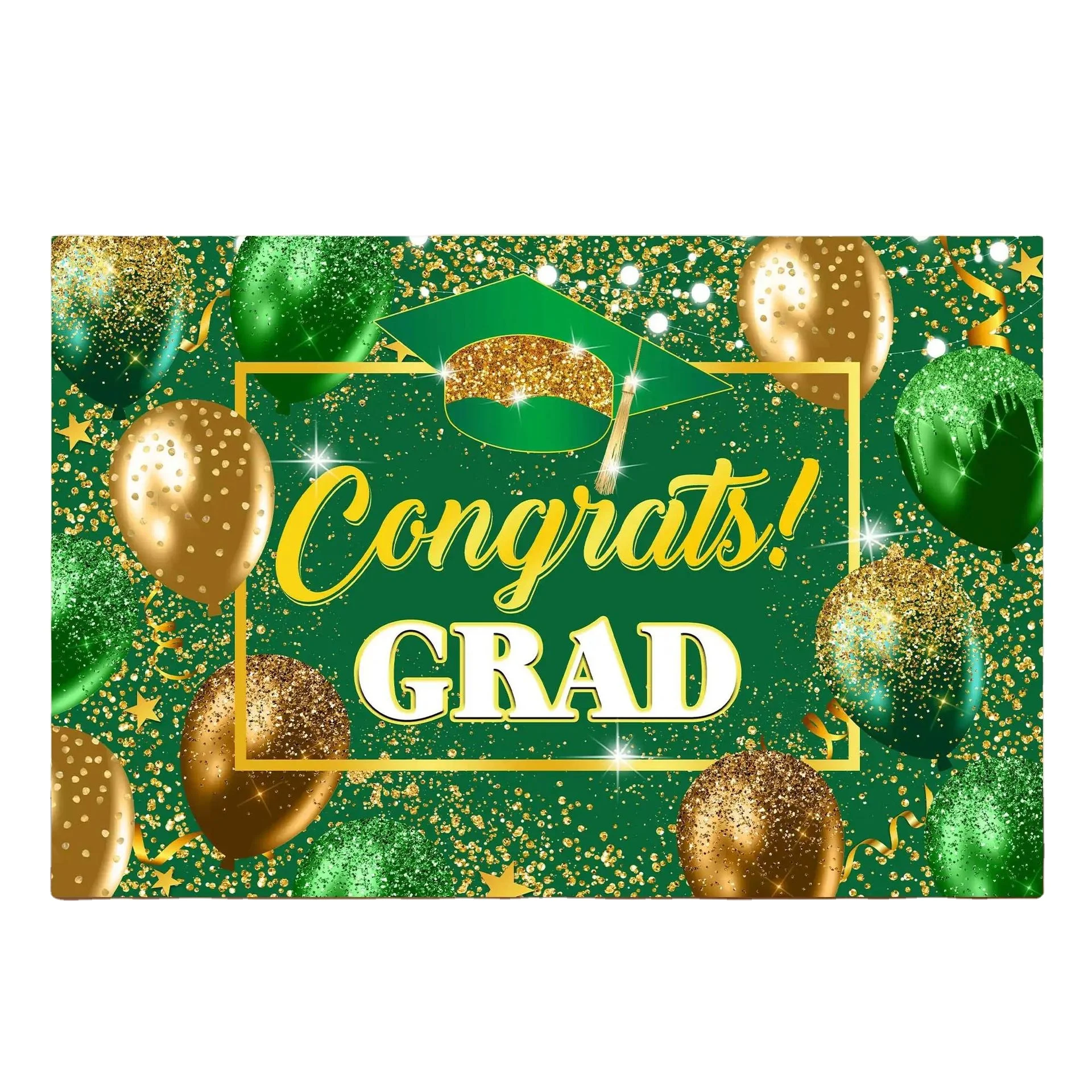 New Design Polyester Wall Hanging Large Congratulates grad banner green For Graduation Theme Party Celebration
