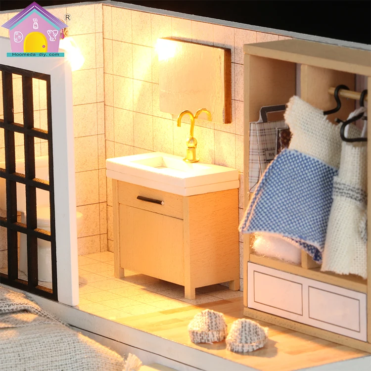 Guangzhou hongda деревянный Собранный кукольный домик со светодиодным diy миниатюрный для