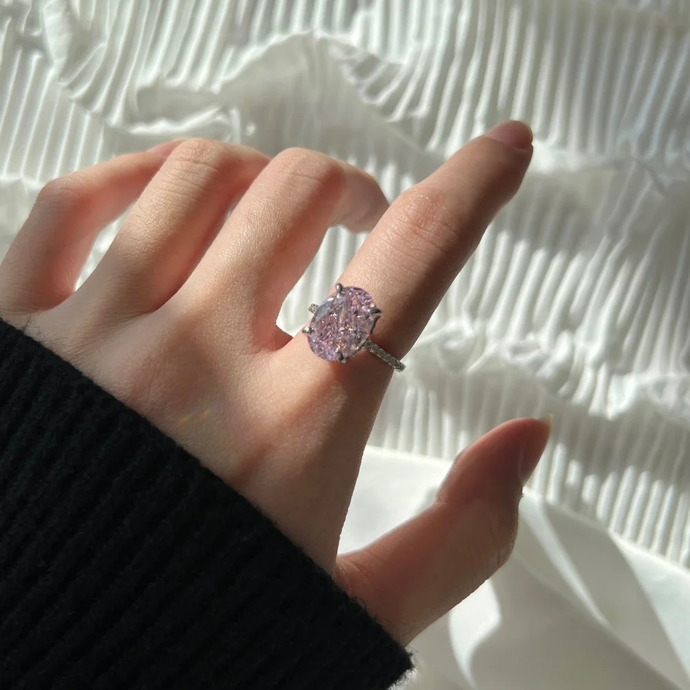 925 sterling silver oval zircon ringHigh-end atmospheric design ladies ringEngagement ring, wedding diamond ring