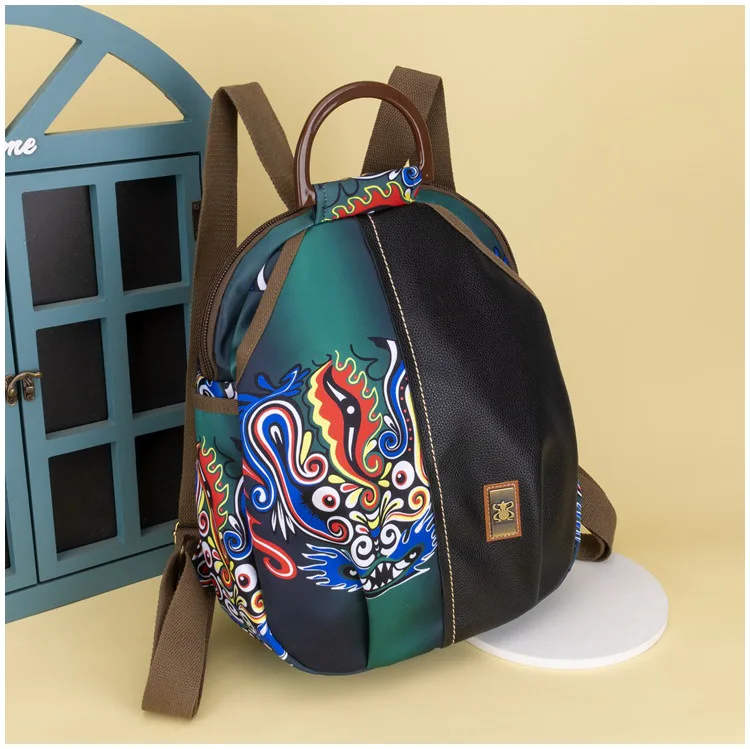 2024 New Design Fashion Trendy Chinese Style Woman Backpack with Printed Chinese Painting PU Leather Ladies Backpack Large Bags