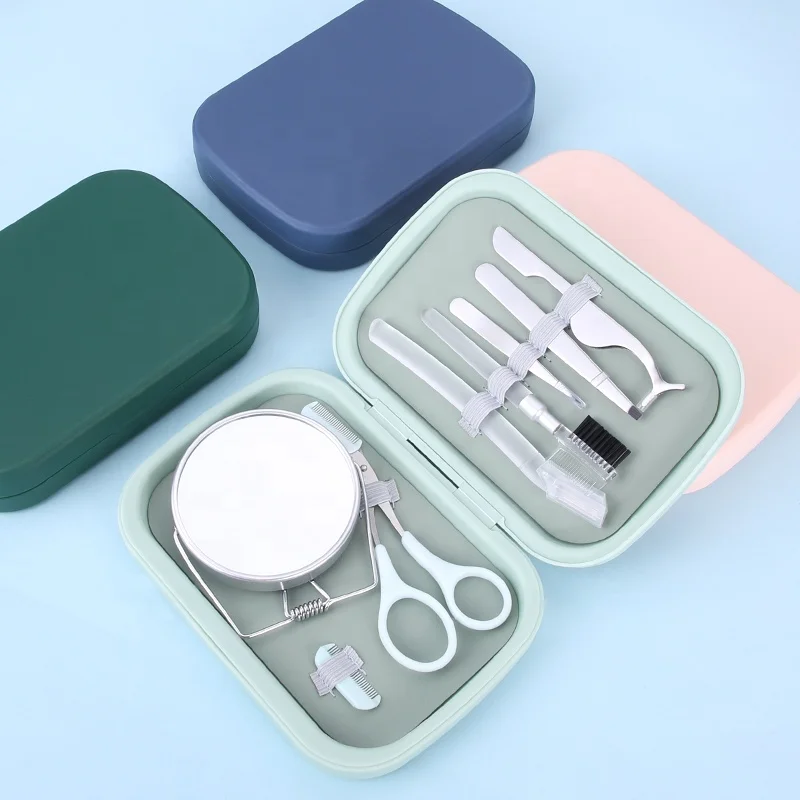 8 in 1 Personal Care Kit for Eyebrow Grooming Razor Facial Hair Removal Eyelash Tweezers Working Mode Shaving