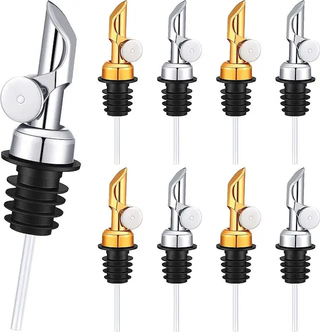 Portable Liquor Bottle Spouts Set for Bar Vinegar Syrup Juice Beverage Weighted Stainless Steel Glide Pourer