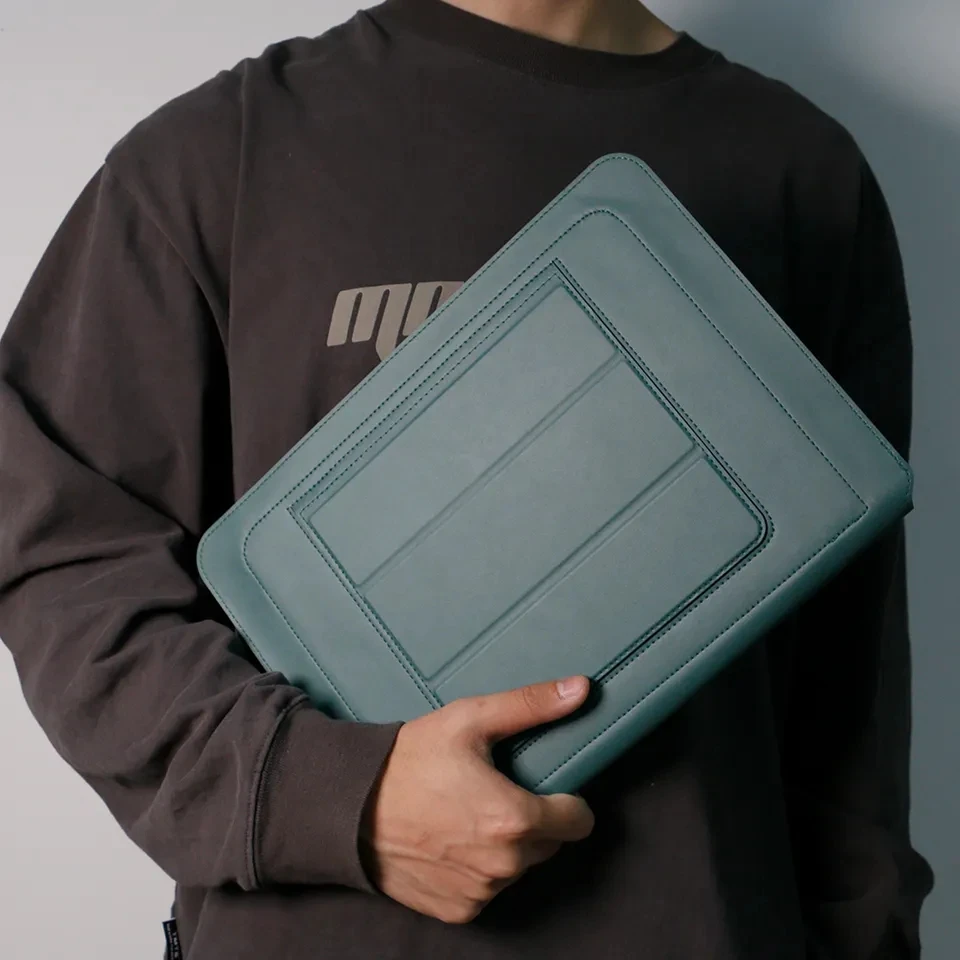 Best Sale Pu Leather Bag Power Case Cable Tie Laptop Bag For Women Men Stand Notebook Sleeve Bag For Macbook Air Pro m1 Case