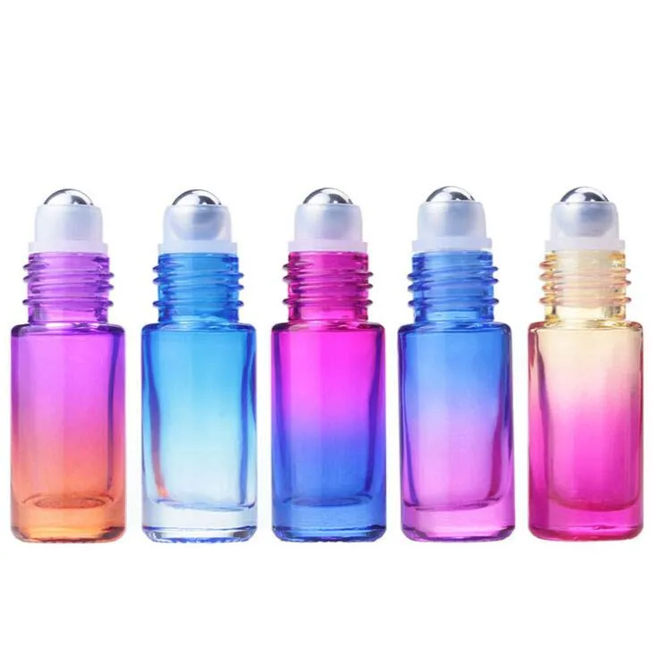 
5ml small gradient color roll on glass bottles for essential oils refillable perfume bottle deodorant containers 
