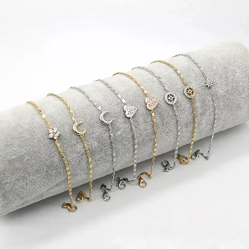 Ready to ship gold plated heart zircon bracelet jewelry adjustable stainless steel zircon bracelet for women