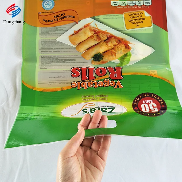 20s Замороженные Пружинные рулоны/упаковочный пакет samosa с подвесной ручкой и прозрачным окном замороженный мешок