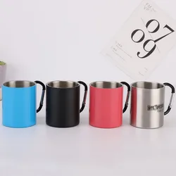 Coffee Beer Vacuum Insulated Double Wall Carabiner Camping Hiking stainless steel cup with hook handle
