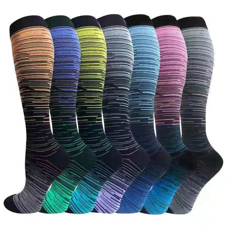 Hot sale breathable elastic long pink sports running compression socks