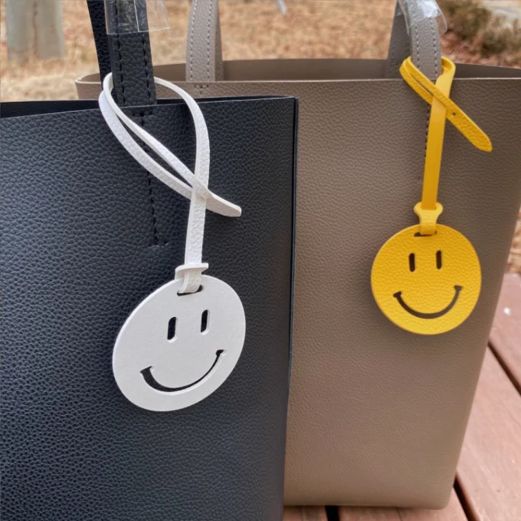 Leather Smiling Face Ornaments Girls Bag Ornament Korean Style Cute Leather Key Chain Pendant Leathercraft Purse & Bag Charms