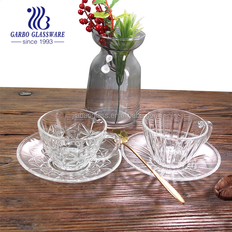 Набор чайных чашек из прозрачного стекла объемом 4 унции, турецкие стеклянные чашки для напитков с гравировкой, Набор чашек и блюдец, Набор чашек для утреннего чая и кофе