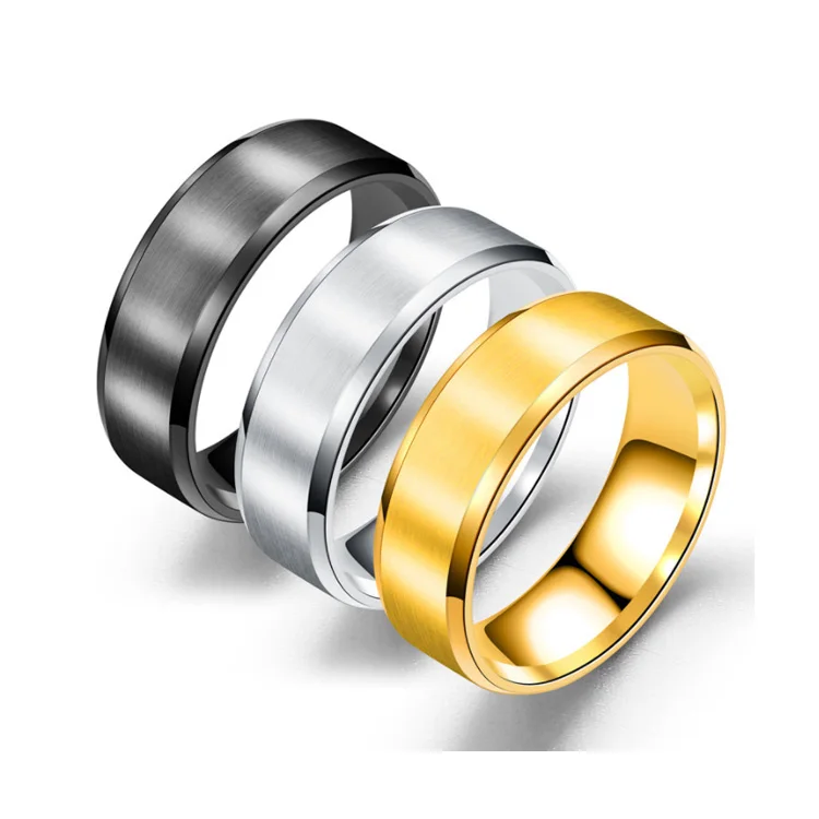Nice 8mm wide gold silver black blank stainless steel ring for women jewelry finger rings