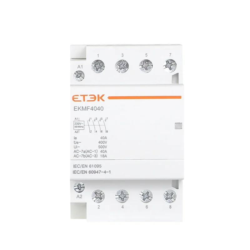 Модульный автоматический контактор переменного тока ETEK EKMF 4P 40A 4NO Coil 230VAC Din Rail