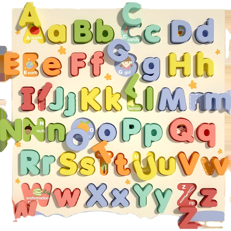 Wooden capital letters and lowercase alphabet board toys
