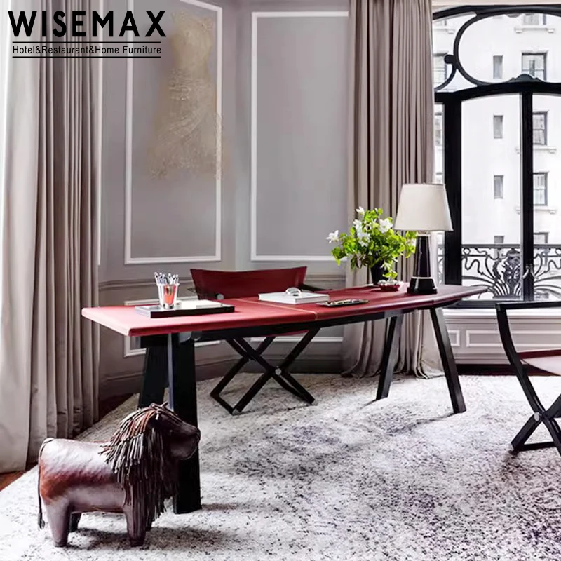 WISEMAX Italian minimalist home office furniture luxurious wooden and leather irregular curved office boss desk working table