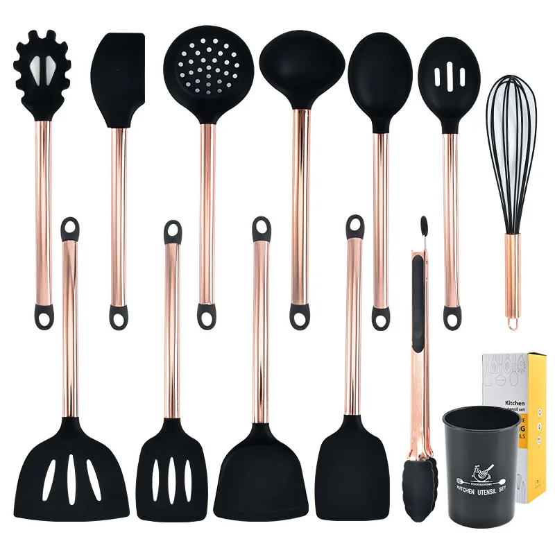 Silicone Cooking Utensils Kitchen Utensil Set ,Heat Resistant, Nonstick  with gold-plated tube handle