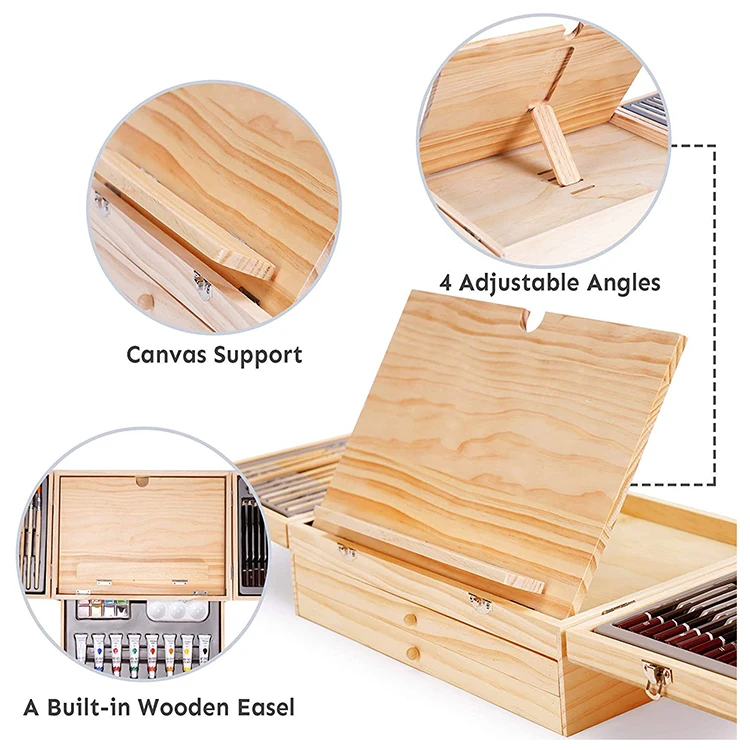 85 Piece Deluxe Wooden Art Set Crafts Drawing Painting Kit with Easel and 2 Drawing Pads