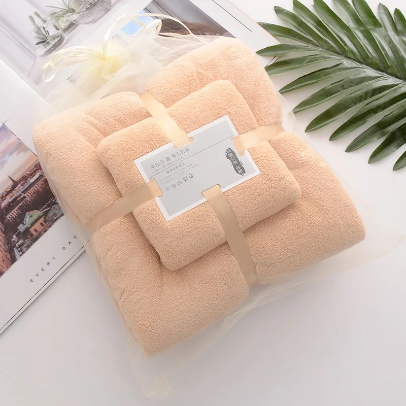 High quality bath towel set gift thick coral fleece deluxe luxury  soft absorbent face towel bath set