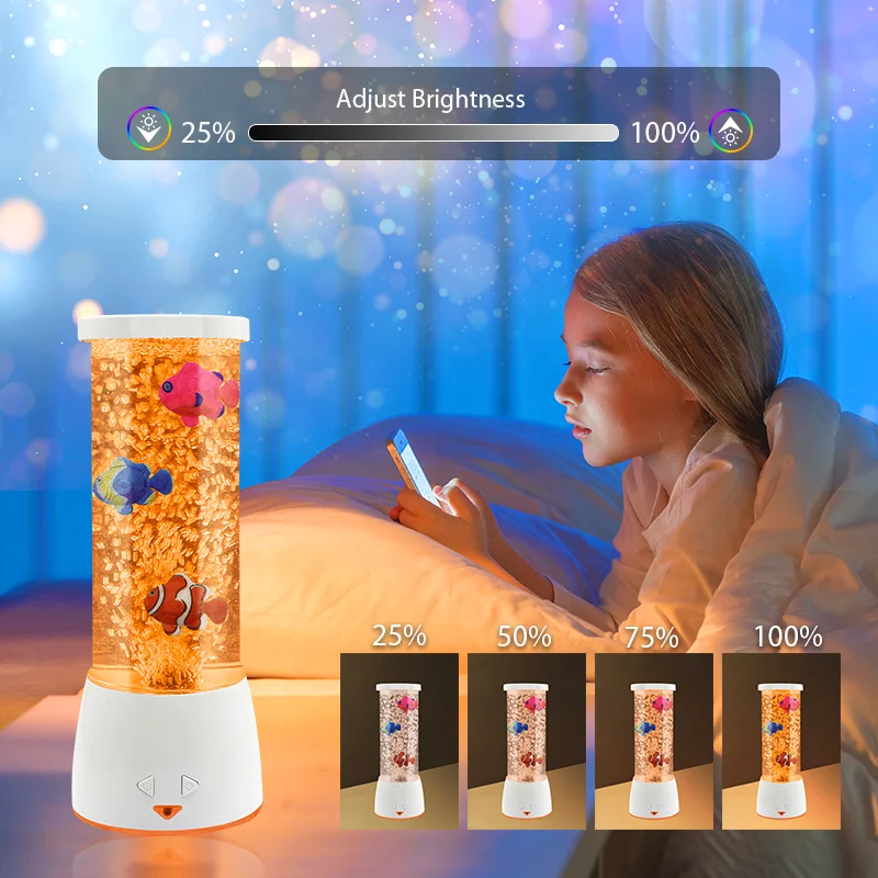 Novel Products Bubble Fish Lamp Color Changing LED Night Lights Artificial Fish Aquarium Sensory Light Modern Table Lamp