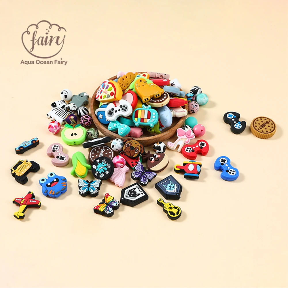 New Design Christmas Hat Halloween Silicone 3d Focal Beads Character Unique Silicone Rainbow Beads For Baby Pacifier Clip