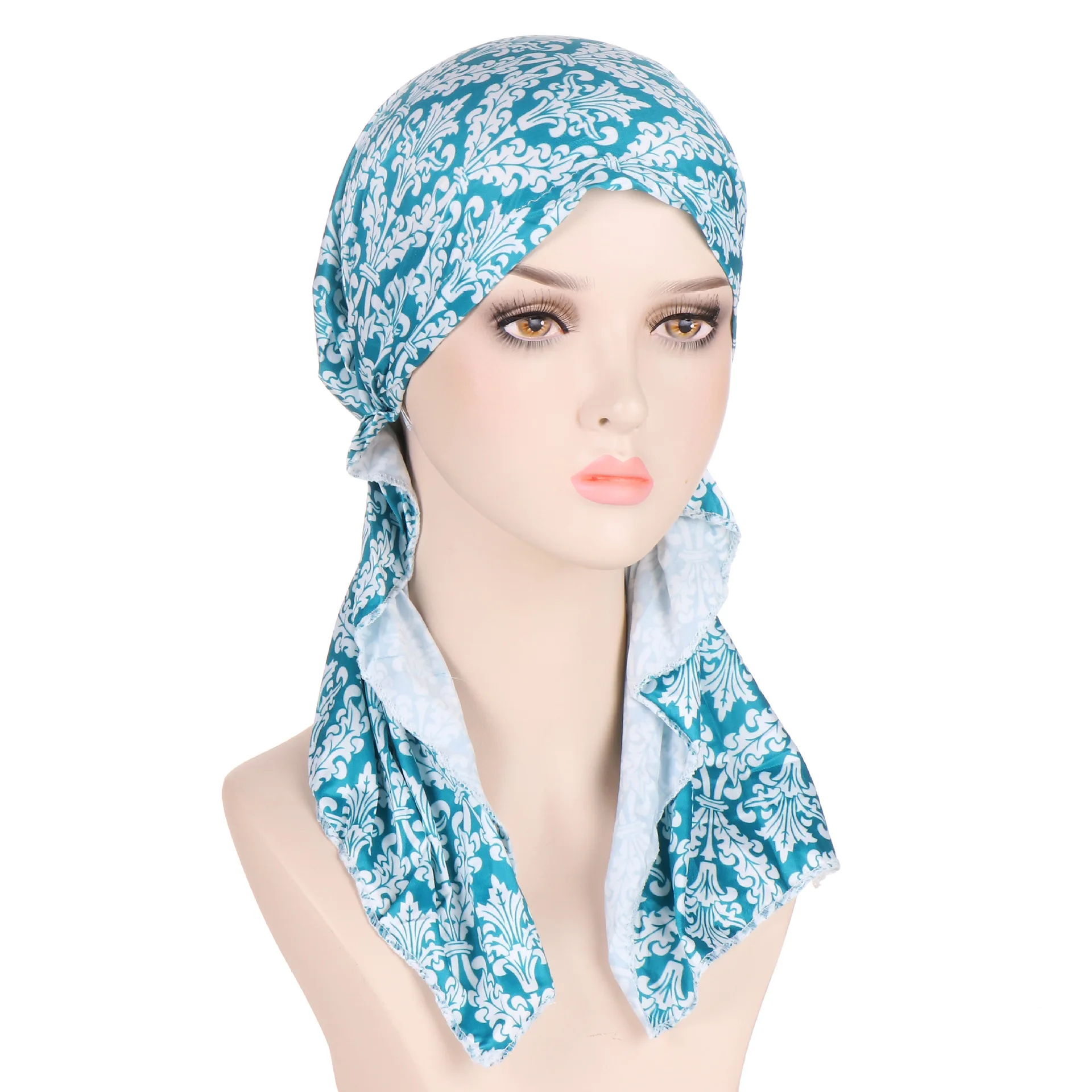 New stretch printed turban big tail hat floral cloth curved religious hat Indian hats Bandana