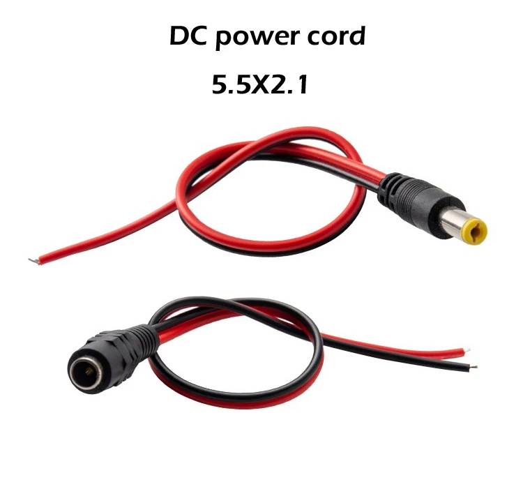 CCTV 12V DC Power Jack Cable with 5.1x2.1mm Male / Female Injector Plug with Pigtail